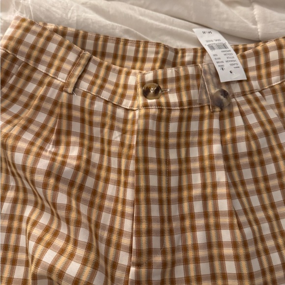 Brown and White Plaid High-Waisted Pants - Picture 2 of 4